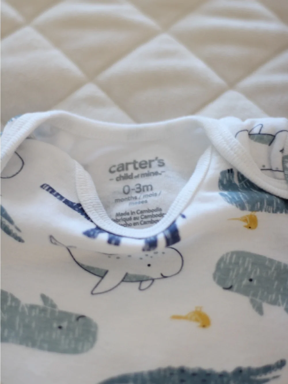 Carter's White One-Piece with Blue and Yellow Animal Print